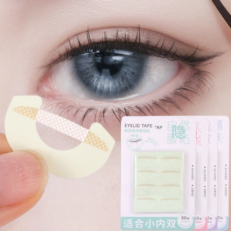 Tự Nhiên Vô Hình Thoáng Khí Chống Thấm Nước - Dụng Cụ Trang Điểm Mắt Mới Bắt Đầu - Miếng Dán Nâng Mắt Lưới Ren - Băng Mí Mắt Lớn Tự Dính 80 Miếng Dán Mí Mắt Đôi