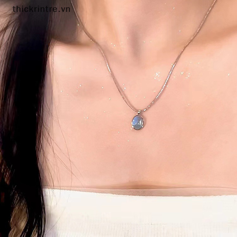 Thi Đơn Giản Retro Hình Bầu Dục Aquamarine Mặt Dây Chuyền Vòng Cổ Nữ Cô Gái Rắn Dây Chuyền Vòng Cổ Tính Khí Thời Trang Trang Trang Sức Quà Tặng VN