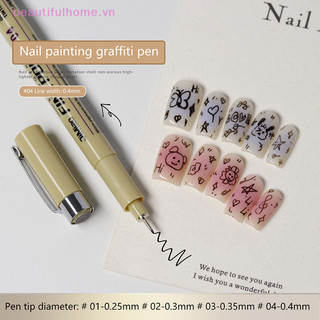 [Beautifulhome] Nail Art Graffiti Line Pen Gel Paing Bút vẽ dây chống nước Chi tiết Bút phác thảo Dụng cụ thiết kế móng tay [làm đẹp]