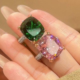 Châu Âu Mỹ ins Phong Cách Mới Màu Hồng Dính Ngọc Lục Bảo Nhiều Màu Sắc Kho Báu Mở Nhẫn Nữ
