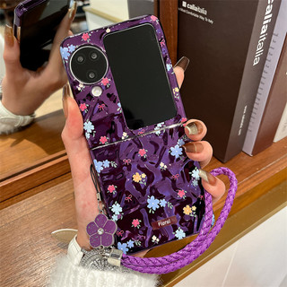 Ốp điện thoại gấp cho Oppo Find N2 N3 Flip Mạ điện nhăn nhỏ hoa tay dây cứng vỏ điện thoại tpu
