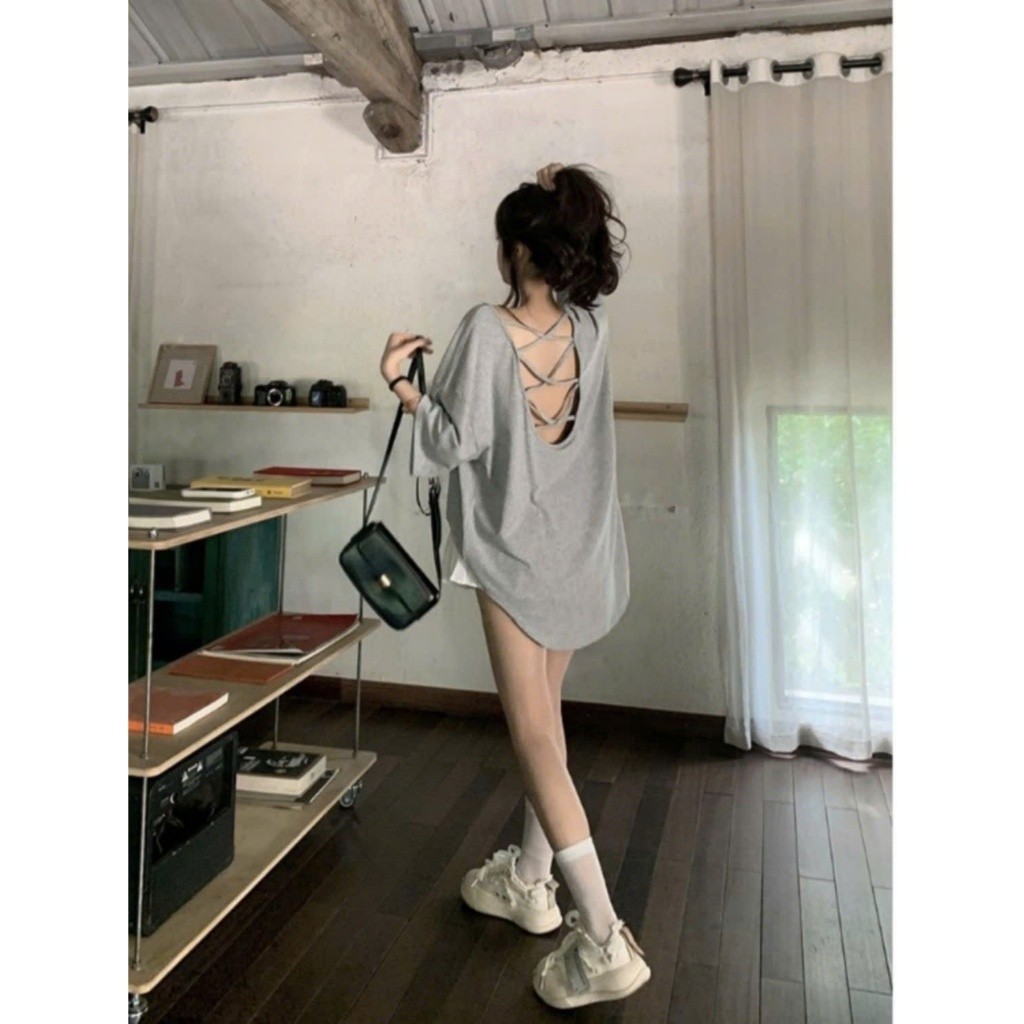 Áo thun nữ mùa hè dáng rộng thiết kế dây đan hở lưng quyến rũ hottrend BA SP274