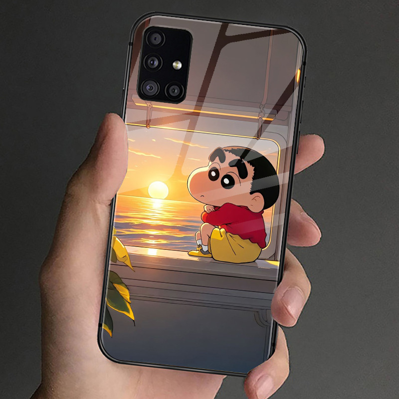 Ốp Điện Thoại Kính Cường Lực Crayon Shin-chan Cho Samsung Galaxy S9 Plus S10 S10e S20 FE S20 Plus S21 S22 S23 S24 Ultra Cover