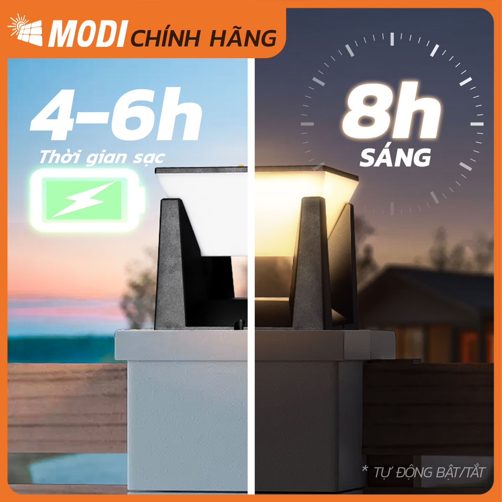 Ảnh Đèn Trụ Cổng Năng Lượng Mặt Trời MODI SOLAR, Đèn LED Hàng Rào Sân Vườn Ngoài Trời Chống Nước 2