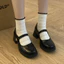 phong cách Hàn Quốc Giày loafer nữ da thật mềm nâu gót cao to mẫu hot