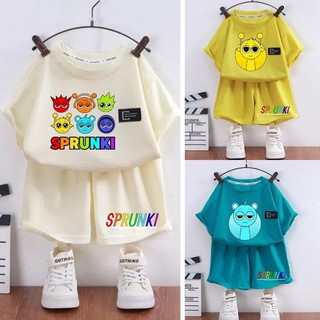 Sprunki Quần Short Tay Ngắn In Hình Hoạt Hình Thoải Mái Vải Vách Ngăn Mỏng Bé Trai Và Bé Gái Mặc Ở Nhà Bộ Pyjama