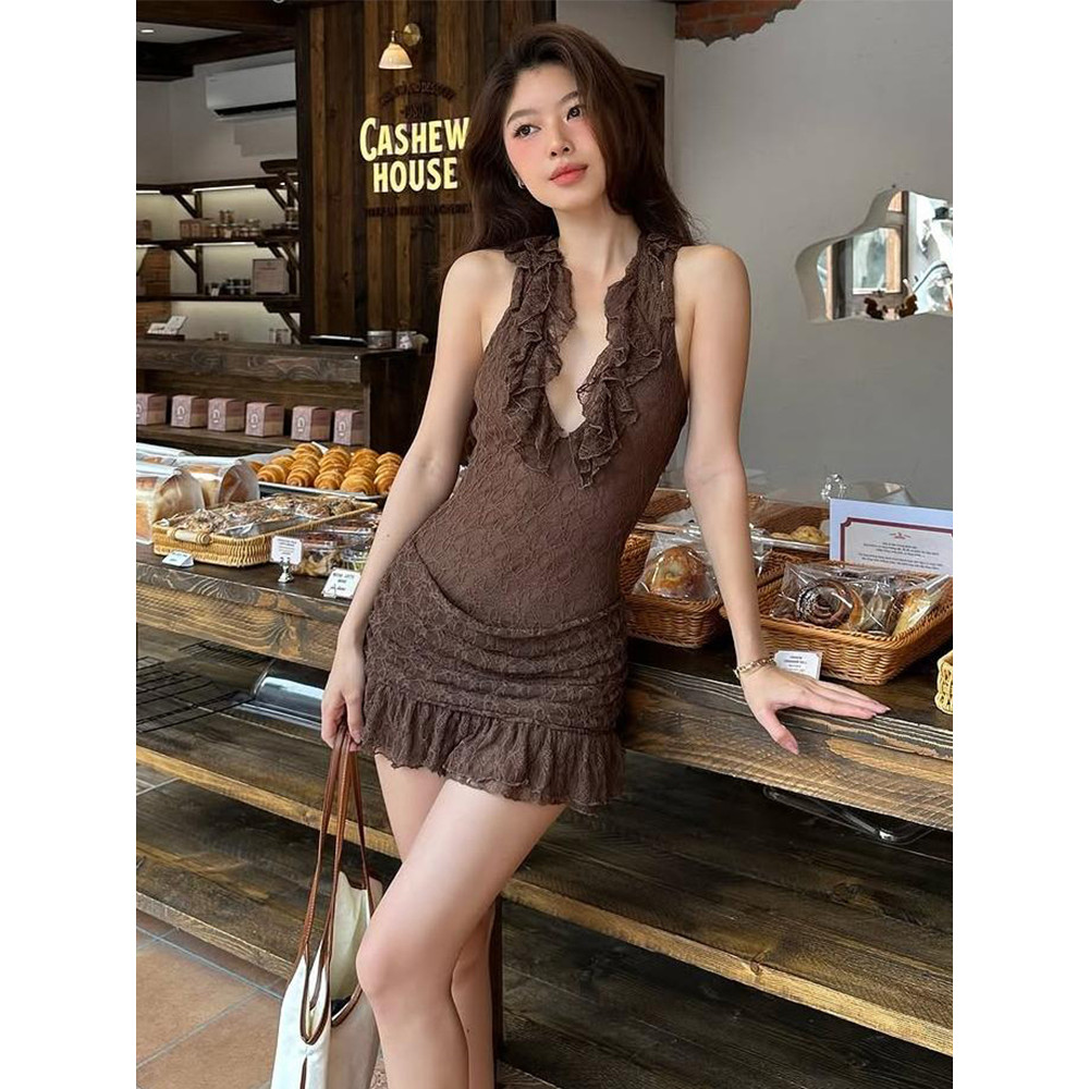 Klalien Ren Đầm Nữ Gợi Cảm Mùa Hè Dây Tối Đường Frenulum Skinny Hoa Đính Trang Trí Kỳ Nghỉ Vogue Mini Bodycon