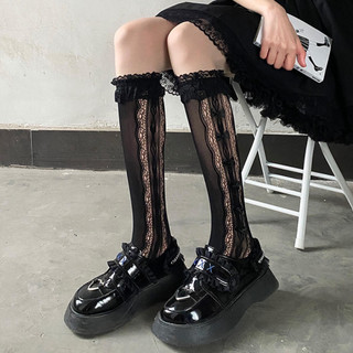 Tất ren Gothic Nhật Bản có chi tiết nơ bướm, hoàn hảo cho mùa hè / mùa thu, có ren hoa và phong cách Lolita nguyên chất
