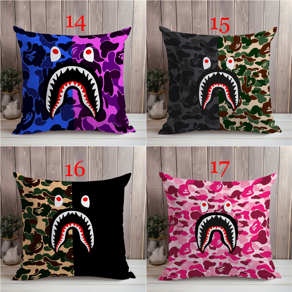 Vỏ Gối Đơn In Họa Tiết Cá Mập Bape Rằn Ri Một Mặt Làm Quà Tặng Cho Bé (Không Kèm Lõi)