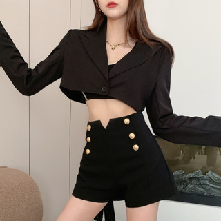 Đen Ngắn Xuân Thu Phong Cách Mới Co Giãn Thường Ngày Cao Cấp Phù Hợp Với Quần Rời Slim fit Quần Ống Rộng