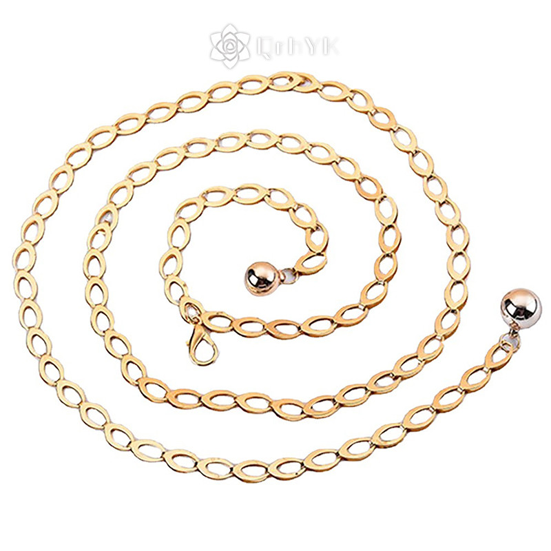 Qrhyk Nữ Thời Trang Thắt Lưng Thiết Kế Retro Bạc Khắc Rỗng Dây Xích Dành Cho Nữ Thanh Lịch Tròn Kim Loại Nữ Thắt Lưng Mới
