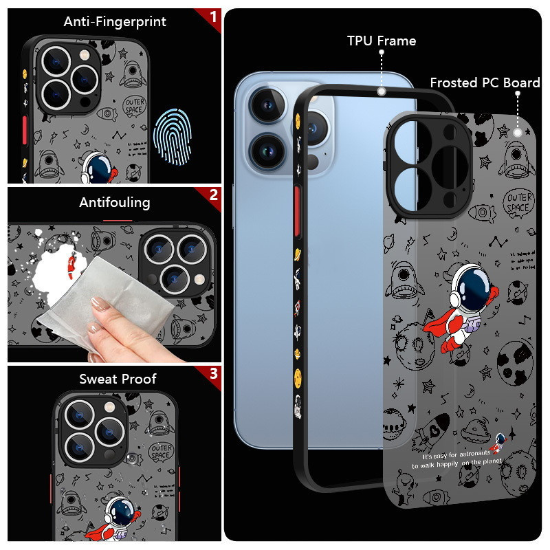 Ốp điện thoại Phi Hành Gia Không Gian Cho iPhone 15 Pro Max iPhone 11 14 13 12 Pro Max Chống Sốc Cứng Chống Trượt Matte Ốp điện thoại