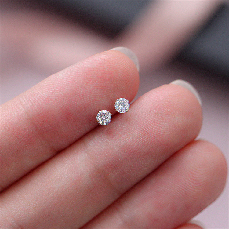 S925 Bạc Kim Zircon Mini Tươi Và Đơn Giản Sinh Viên Nước Trắng Kim Cương Bông Tai Kim Cương Khỏa Thân Cho Nam Nữ Phụ Kiện Thời Trang Bông Tai