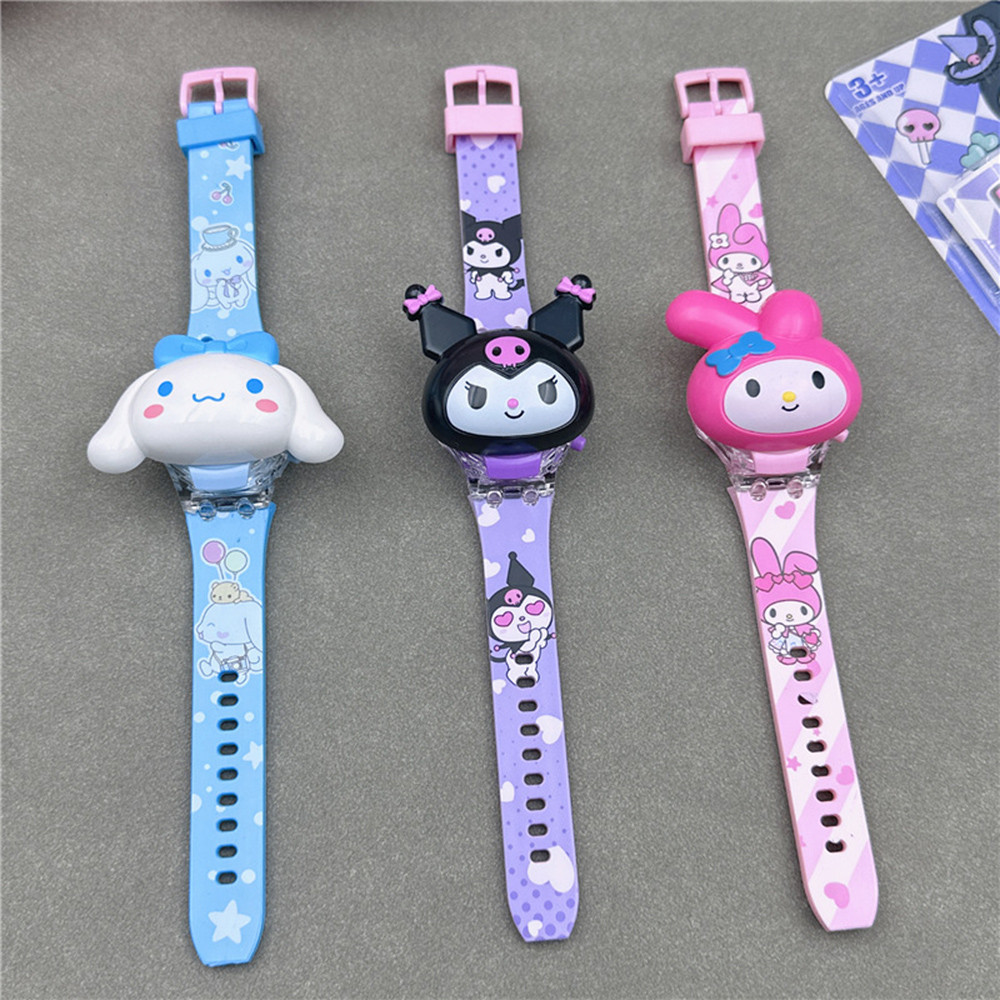 Đồng hồ trẻ em Sanrio Kuromi Led Watch 3D Melody Cinnamoroll Đồng hồ nữ Flip Luminous Music Watch cho trẻ em