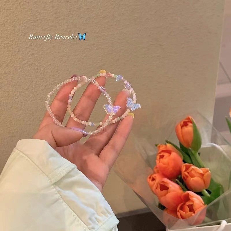 Hạt Pha Lê Bướm Nhiều Màu Sắc - Dây Co Giãn Vòng Tay Có Thể Điều Chỉnh Thời Trang - Dây Đeo Tay Cô Gái Ngọt Ngào Charm - Hàn Quốc Tính Khí Pha Lê Đính Hạt - Nữ Pulseira Trang Sức