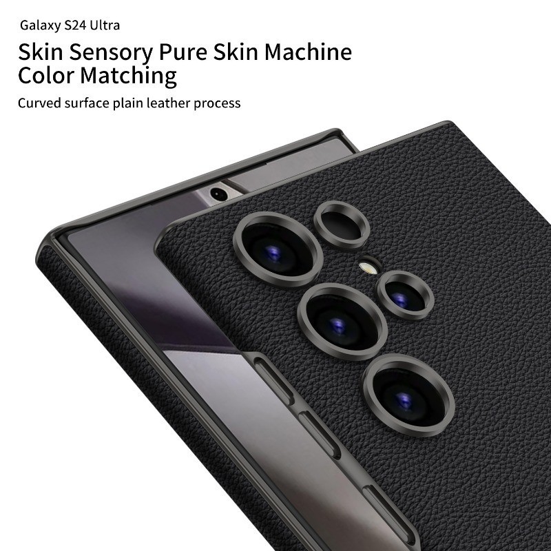 Ốp điện thoại bằng da PU cong Galaxy S24 Ultra cho Samsung Galaxy S24 Ultra chống sốc Vỏ da chống rơi