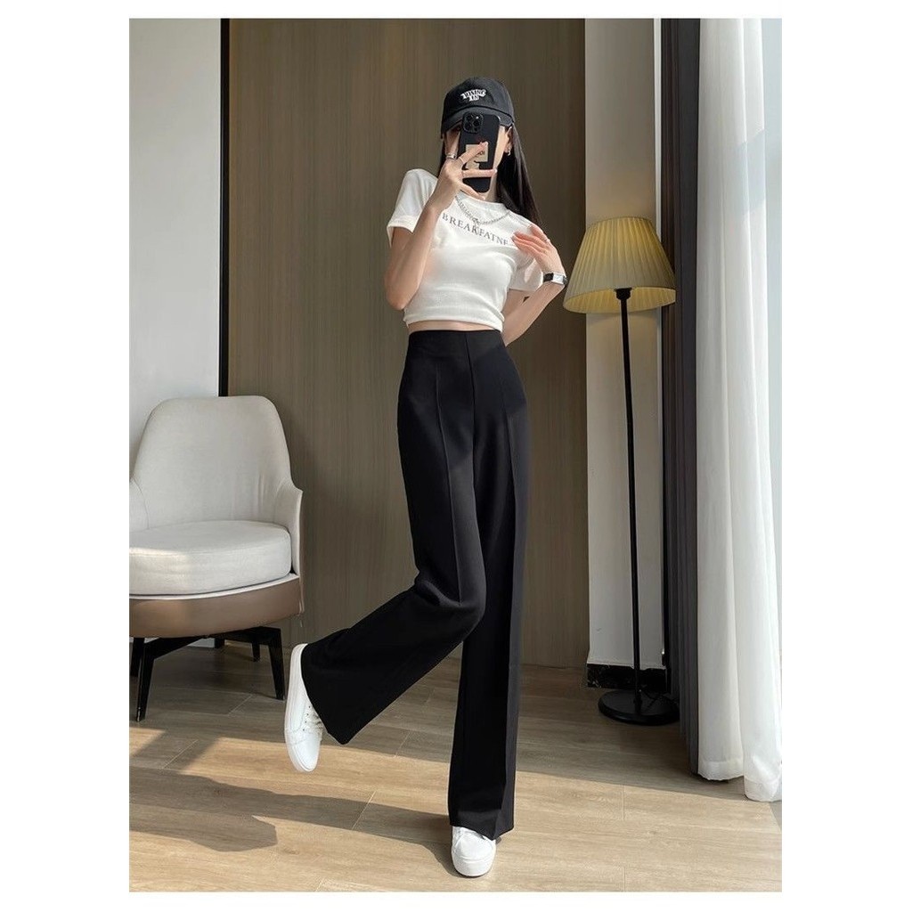 Quần ống rộng dây kéo bên eo cao, ống rộng, nâng hông, drap ôm, dáng suông, quần thẳng nữ