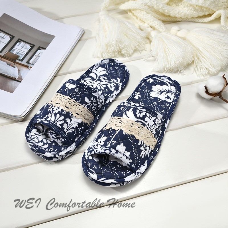 Dép Cotton Nguyên Chất Nhà Chống Trơn Trượt Đế Mềm Confinement Giày Ấm Nhà Cặp Đôi Mở @