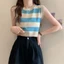 Áo Crop Top ORDOBOX, Áo len dệt kim sọc tương phản không tay, Áo ghi lê không tay cổ tròn bằng sợi Acrylic dành cho nữ