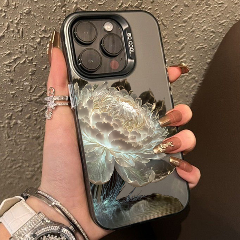 Ốp Lưng Cho iPhone 11 12 13 14 15 Pro Max XR X XS 7 8 Plus Sang Trọng Hoa Sen Mạ Điện Bạc IMD Vỏ Chống Sốc