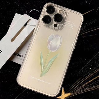 Ốp Hoa Tulip Cho IPhone 11 12 Pro Max 13 Mini 6 6S 7 8 Plus SE 2020 2022 Vỏ Điện Thoại TPU Trong Suốt Cặp Đôi Retro Thoáng Mát Sang Trọng Bảo Vệ Ống Kính Siêu Mỏng