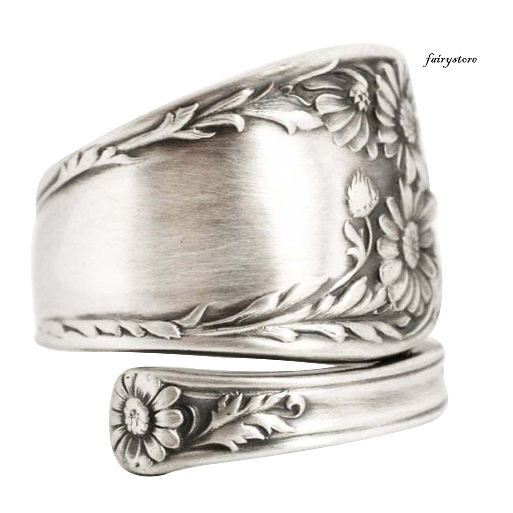 [FYS] Thìa Hướng Dương Nhẫn Có Thể Điều Chỉnh Boho Vintage Ngón Tay Mở Vòng Dây Quấn Mở Rộng Cho Nữ Trang Sức Nam