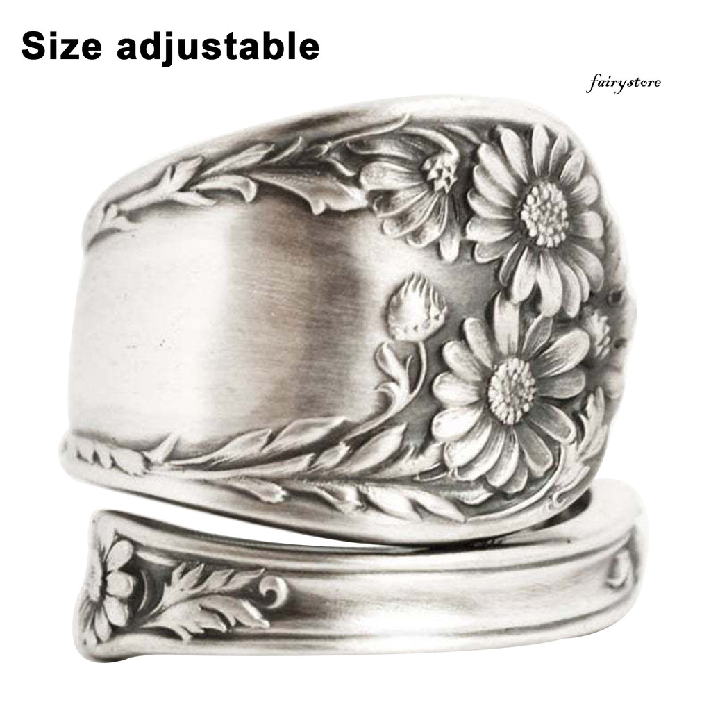 [FYS] Thìa Hướng Dương Nhẫn Có Thể Điều Chỉnh Boho Vintage Ngón Tay Mở Vòng Dây Quấn Mở Rộng Cho Nữ Trang Sức Nam