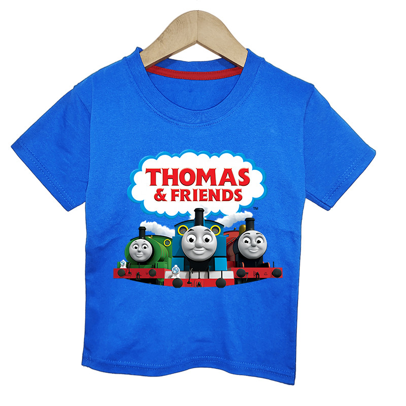 Áo thun trẻ em in họa tiết Thomas Train, tay ngắn, trang phục mùa hè thường ngày