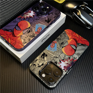 Ốp điện thoại hình ảnh bộ nhớ Spider-Man retro mạ cho iPhone 16 15 14 13 12 11 Pro Max