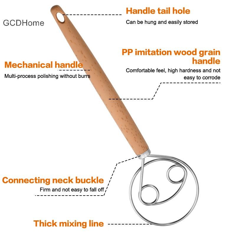Gcdhome 10 Inch Sáng Tạo Tay DIY Đan Mạch Bánh Mì Thép Không Gỉ Máy Nướng Bánh Mì Bột Đánh Trứng Dụng Cụ Trộn Tay Cầm Bằng Gỗ HOT