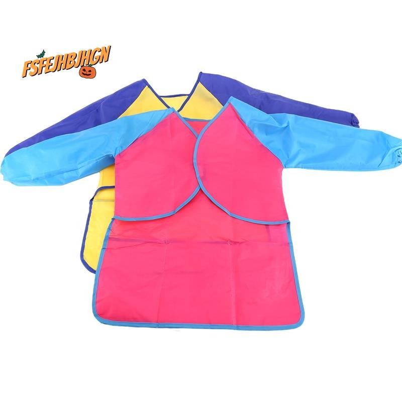 Gói 2 chiếc vớ nghệ thuật trẻ em, Tạp dề vẽ tranh nghệ sĩ chống thấm nước cho trẻ em dài tay với 3 túi cho lứa tuổi 2-6 tuổi