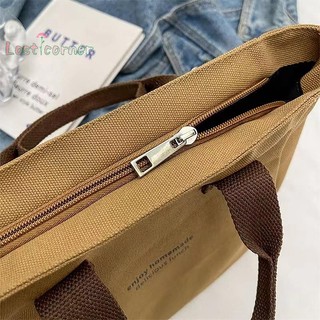 Lostcorner Màu Trơn Túi Tote Nữ Di Động Có Thể Tái Sử Dụng Túi Mua Sắm Vải Dung Tích Lớn Túi Cơm Trưa Mới