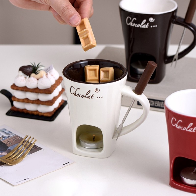SHI Bộ cốc sô cô la Fondaue di động Cốc nóng chảy sô cô la có nĩa lý tưởng cho các bữa tiệc tại nhà và các buổi họp mặt