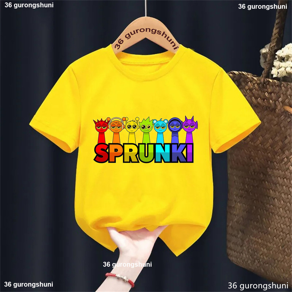 2025 New Cầu Vồng Sprunki Trò Chơi Âm Nhạc Đồ Họa In T-Shirt Kawaii Trẻ em' Mùa Hè Hàng Đầu