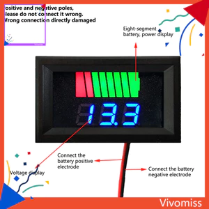 Đồng hồ đo dung lượng pin 12V-60V Màn hình kỹ thuật số LED Cảnh báo công suất thấp Độ phân giải công suất 8 tầng Chỉ báo dung lượng pin Phụ kiện gia đình