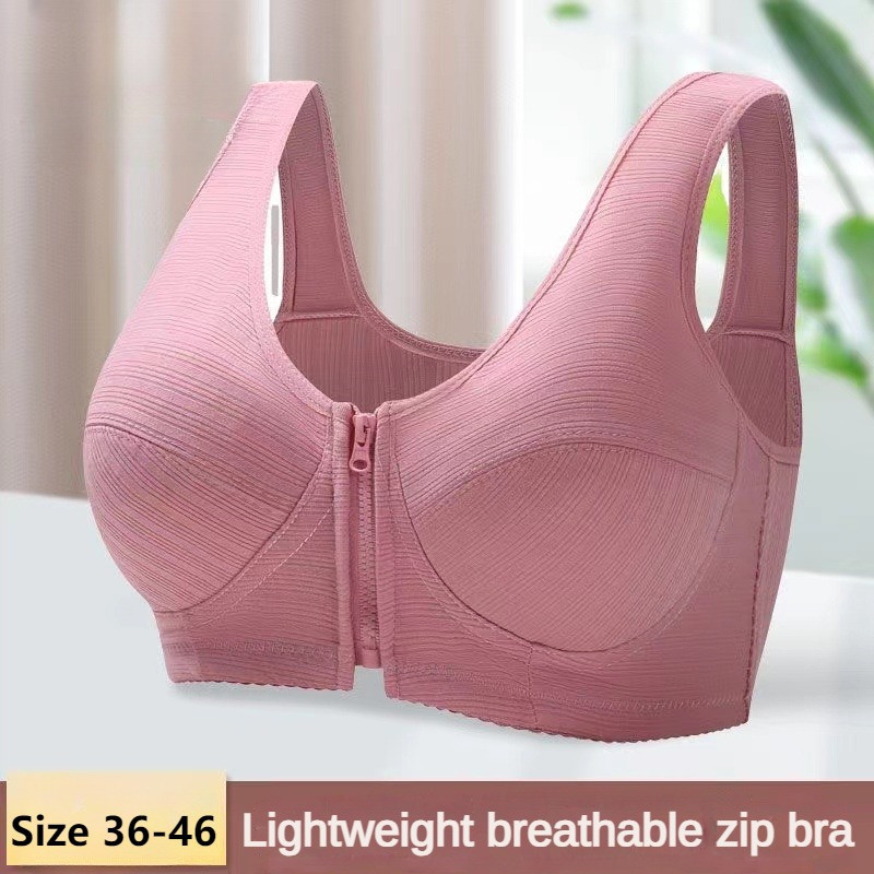 36-46 Cốc cotton mềm có khóa kéo phía trước dành cho người trung niên và người già đồ lót nữ không dây vest phong cách áo ngực lớn mới