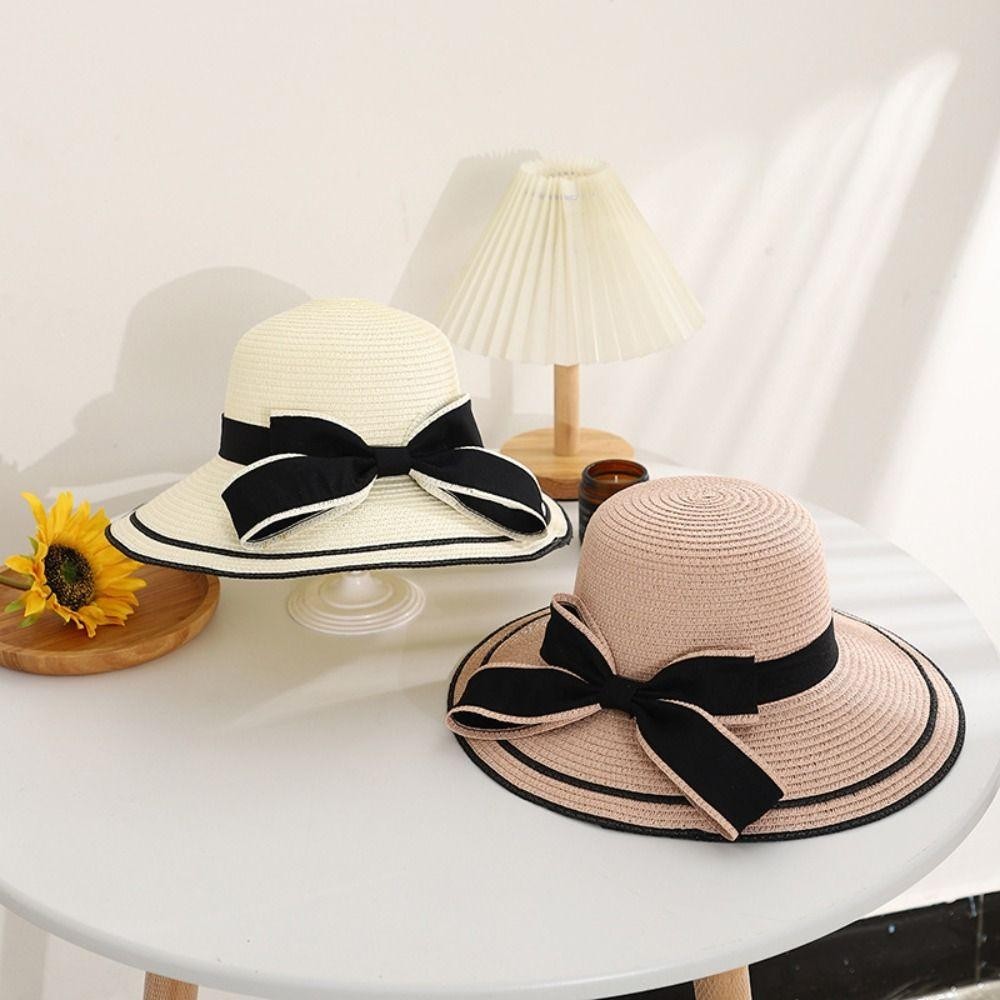 Mũ ngư dân HOBBYIN, Mũ chống nắng nữ thời trang thông thường, Mũ rơm có thể gập lại UV Bảo vệ du lịch Mũ đi biển