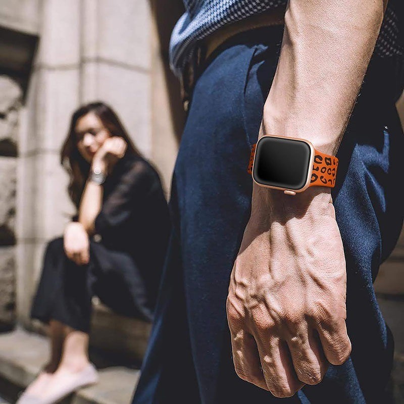 Dây đeo S11 in da báo cho Apple Watch Band Ultra 2 49mm 45mm 44mm 42mm 41mm 40mm 49mm 40 mm Vòng đeo tay đính đá khắc cho iwatch series ultra 2 9 7 se 3 6 8 5 4