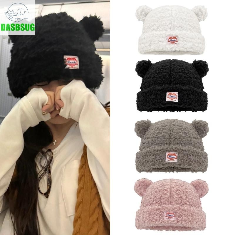 Dasbsug Thời Trang Gấu Tai Beanies Nón Cho Nhiều Đầu Kích Thước Mùa Đông Thu Áo Chui Đầu Lâu Nón Unisex Mũ Đội Đầu Cho Thường Ngày