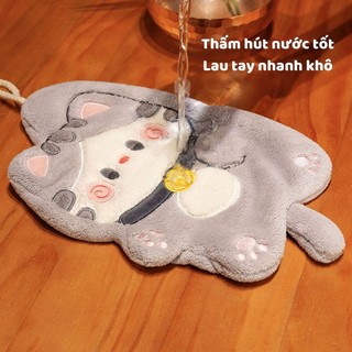 Khăn lau tay nhà bếp, phòng tắm hình mèo dễ thương chất liệu nhung lông cừu san hô siêu thấm hút