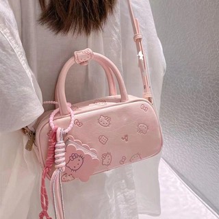 2025 Phong cách mới HelloKitty Girl Heart Pink Tender Túi xách đeo vai Messenger