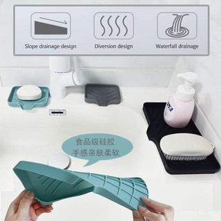 Đĩa xà phòng silicone tự thoát nước, khay không cần khoan, giá đỡ xà phòng silicone, đĩa xà phòng lưu trữ cho bồn rửa nhà bếp T1YA