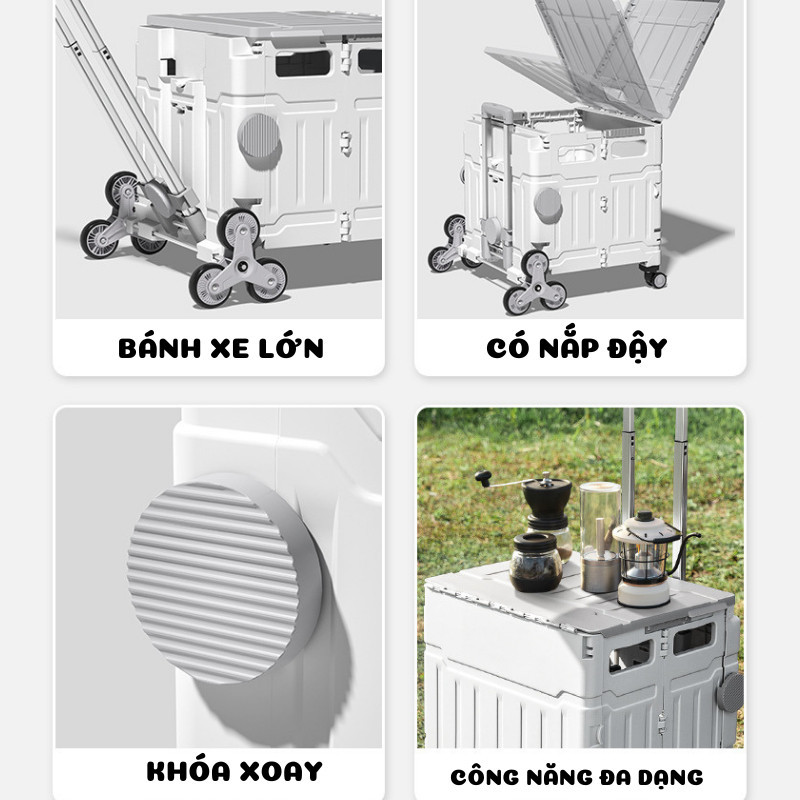 Xe Kéo Chở Đồ Siêu Thị Gấp Gọn Enoda Home, Xe Kéo Đồ Đi Dã Ngoại Có Bánh Xe, Tay Kéo Thu Gọn Tiện Ích XE001