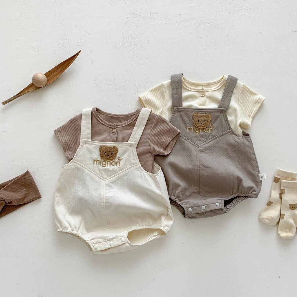 [ Áo + yếm ] Bộ body ngắn tay bodysuit áo liền quần bộ đồ liền thân Babyshop88vn cho bé trai bé gái M24.1.24-1