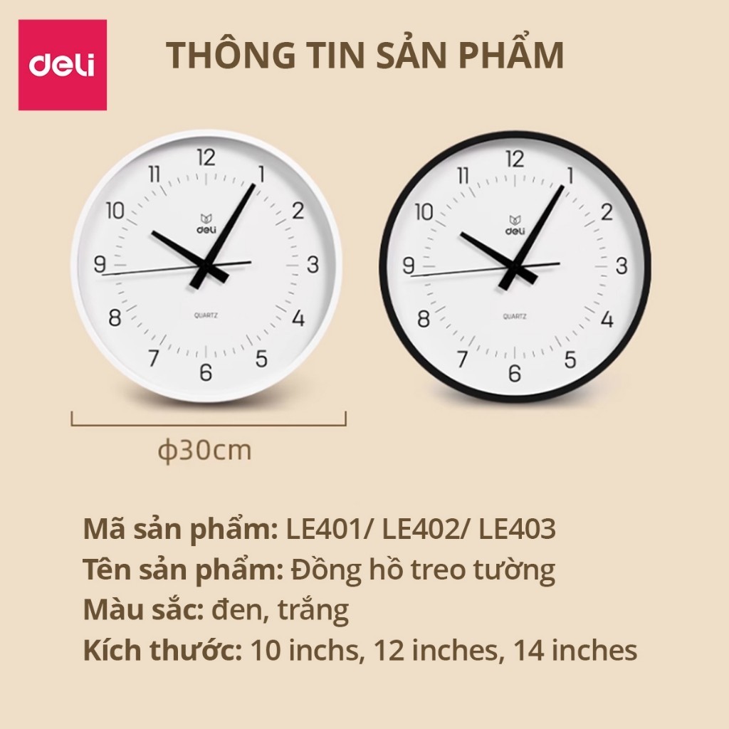 Đồng Hồ Treo Tường Kim Trôi Deli Không Ồn Minimalist Tối Giản Quà Tặng Tân Gia Trang Trí Nhà Cửa | BigBuy360 - bigbuy360.vn
