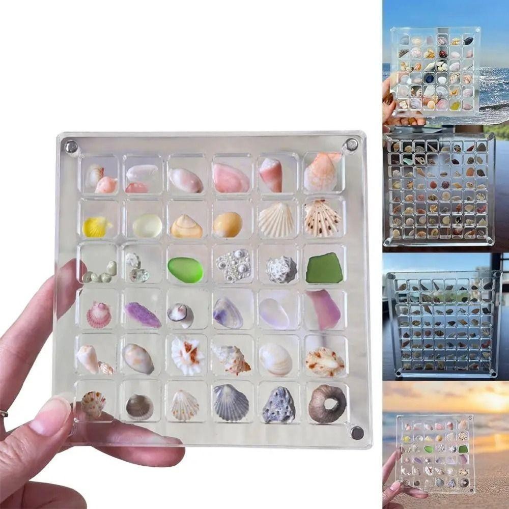 Hộp trưng bày vỏ sò từ tính AWNGD, Hộp lưu trữ vỏ sò bằng nhựa trong suốt, Mini 36 / 64 / 100 lưới công suất lớn Ngăn sắp xếp thủ công nhỏ