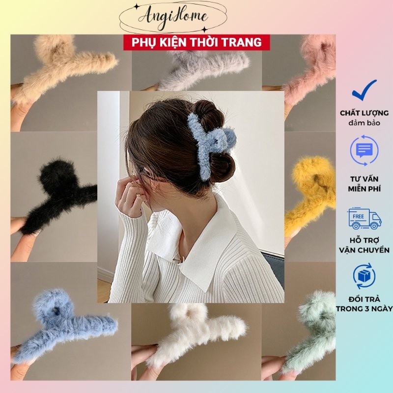Kẹp tóc càng cua phối lông Hàn Quốc nữ đẹp hottrend 2024 cỡ size lớn cặp búi tóc dễ thương cào 10 răng, 14 răng ANGIHOME