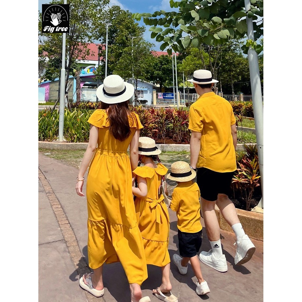Đồng Phục Gia Đình Fig Tree - Màu Vàng Đũi Tươi Sáng Model Đi Tiệc, Chơi Tết, Chụp Hình Siêu Sang