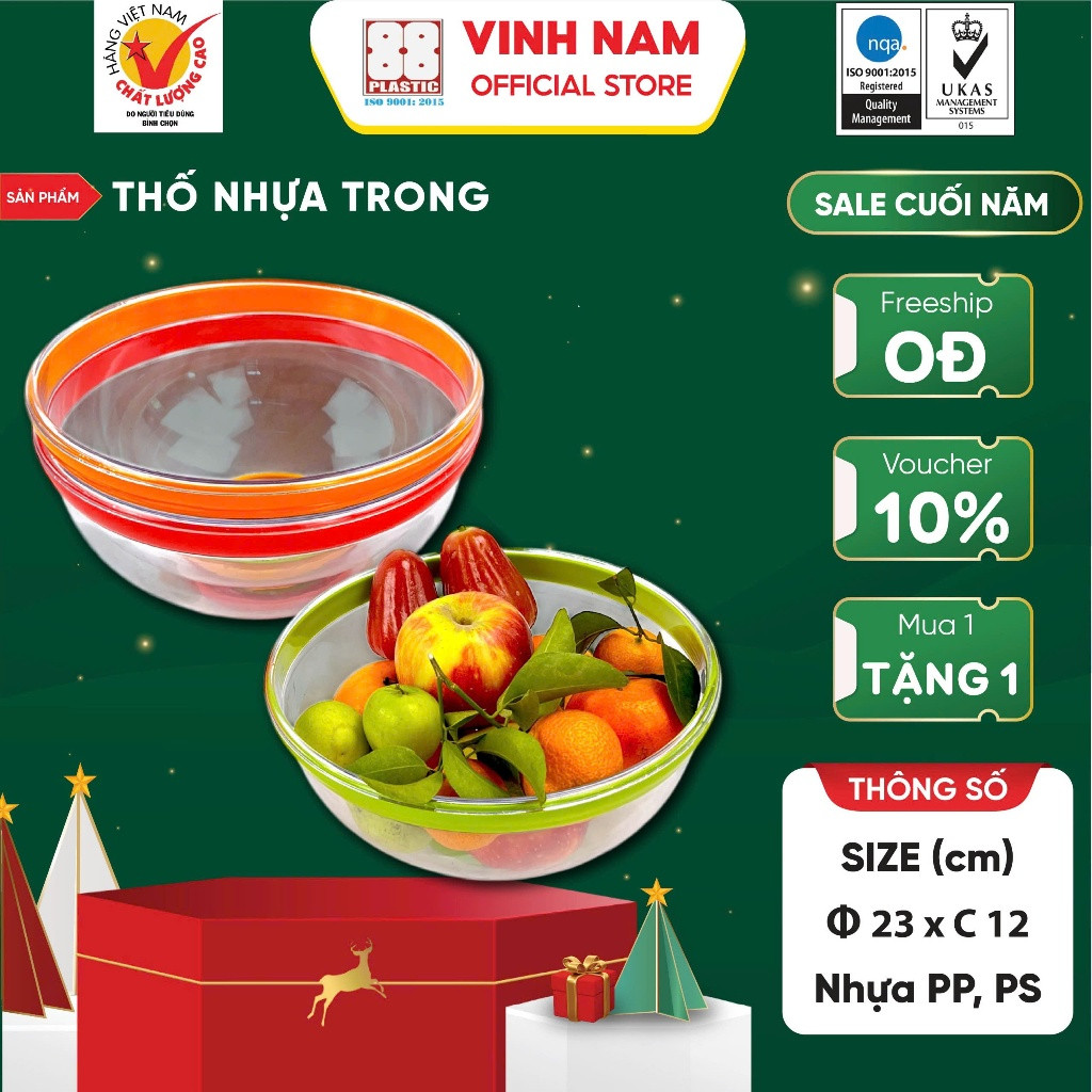 Thố Nhựa 2 Màu Vinh Nam Plastic Thiết Kế Trong Suốt Sang Trọng Đựng Thực Phẩm An Toàn Mã 139 - 140