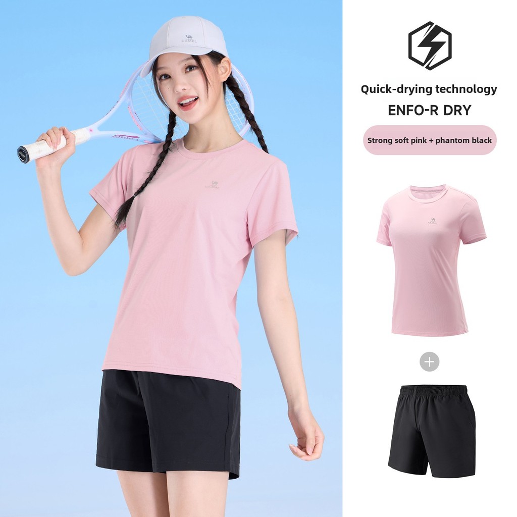 Ảnh Camel CROWN Bộ đồ thể thao nam nữ Áo thun khô nhanh Quần short thoáng khí Bộ đồ hai mảnh tập thể dục 2